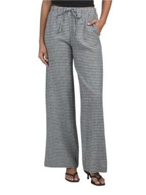 WILT Palazzo Wide-Leg Gingham Linen Blend Pants - Black & White Size Large